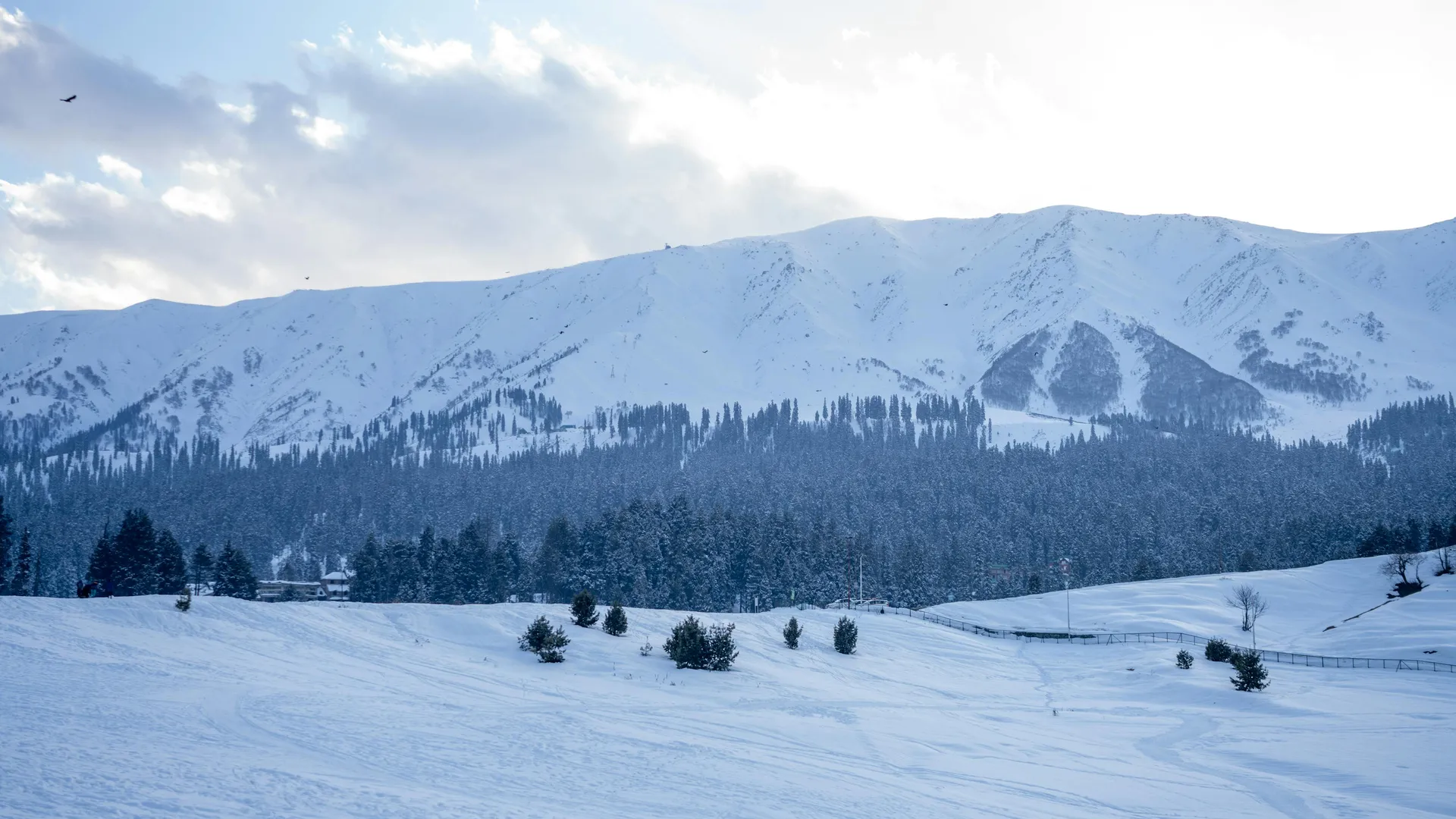 Snow-covered mountains and winter slopes in Gulmarg Kashmir