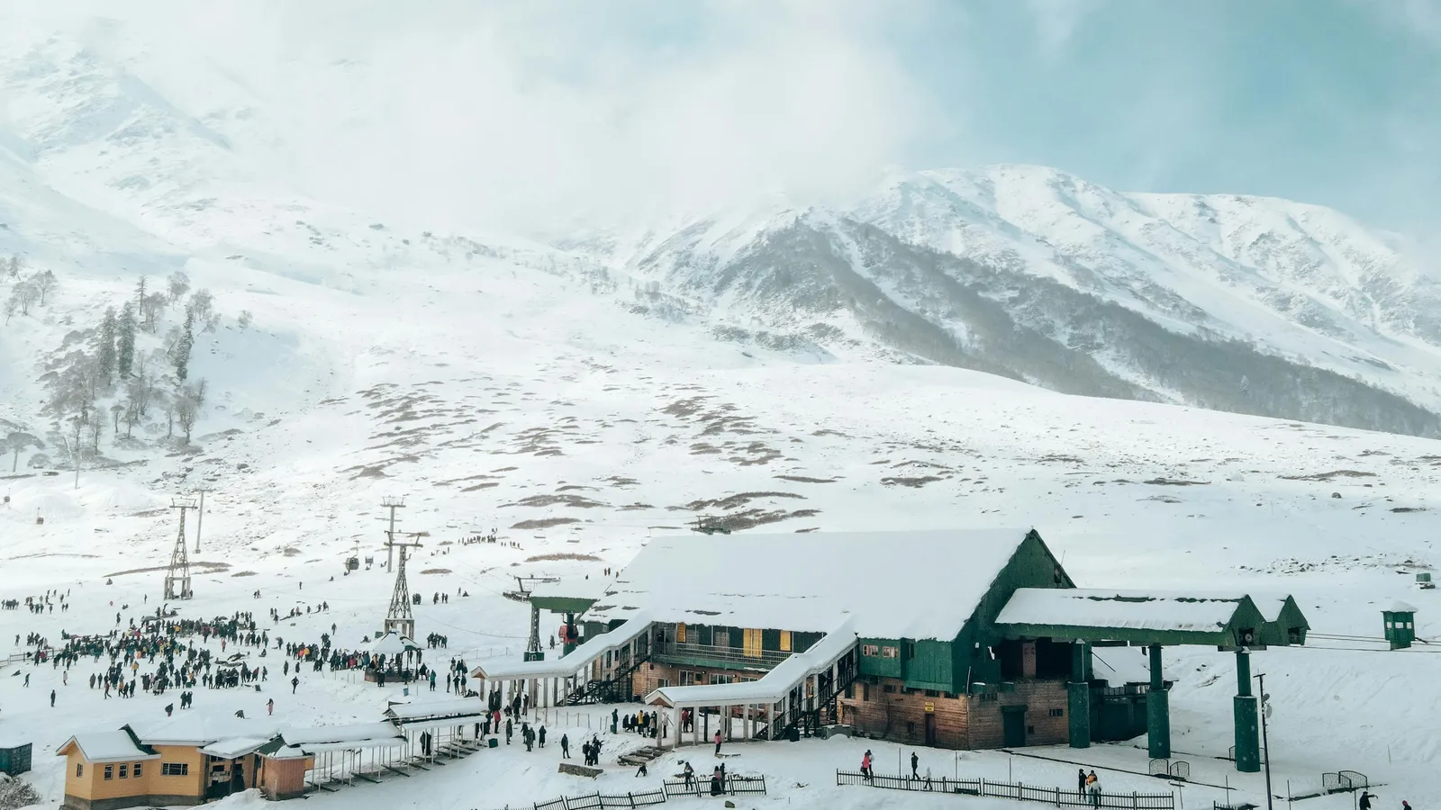 Gulmarg meadow and mountains aerial view