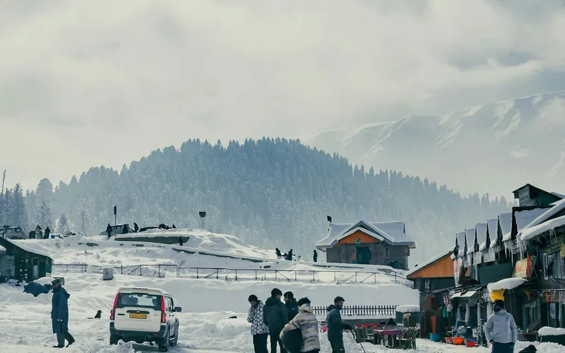 Gulmarg winter market with snow-covered surroundings