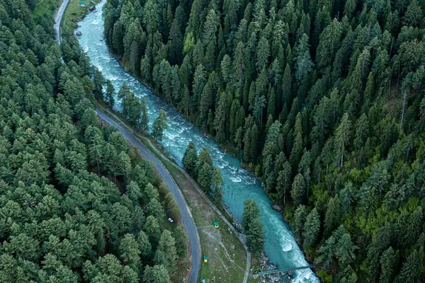 Pahalgam 9-hole riverside golf course with pine forest
