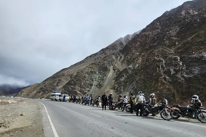Ladakh bike trip lineup with support