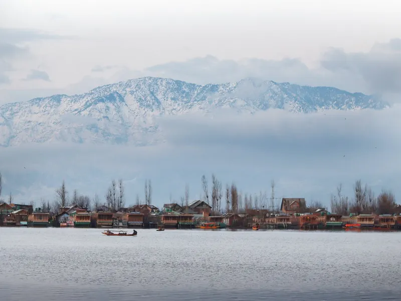 Traditional houseboats on Dal Lake